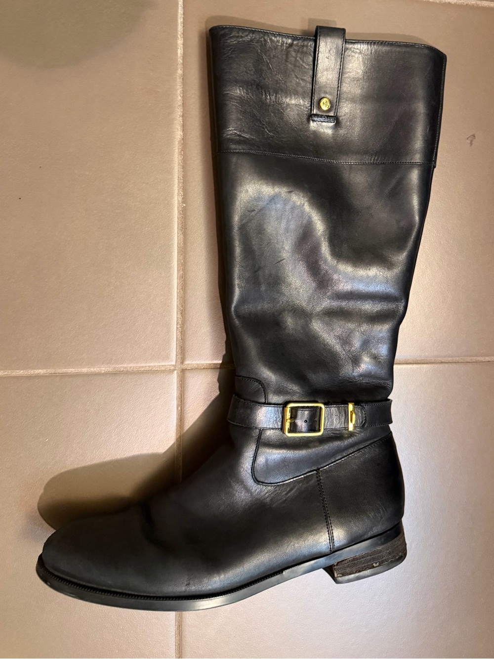 LAUREN RALPH LAUREN LEATHER RIDING BOOTS Women’s Size 9 Equestrian Black Gold